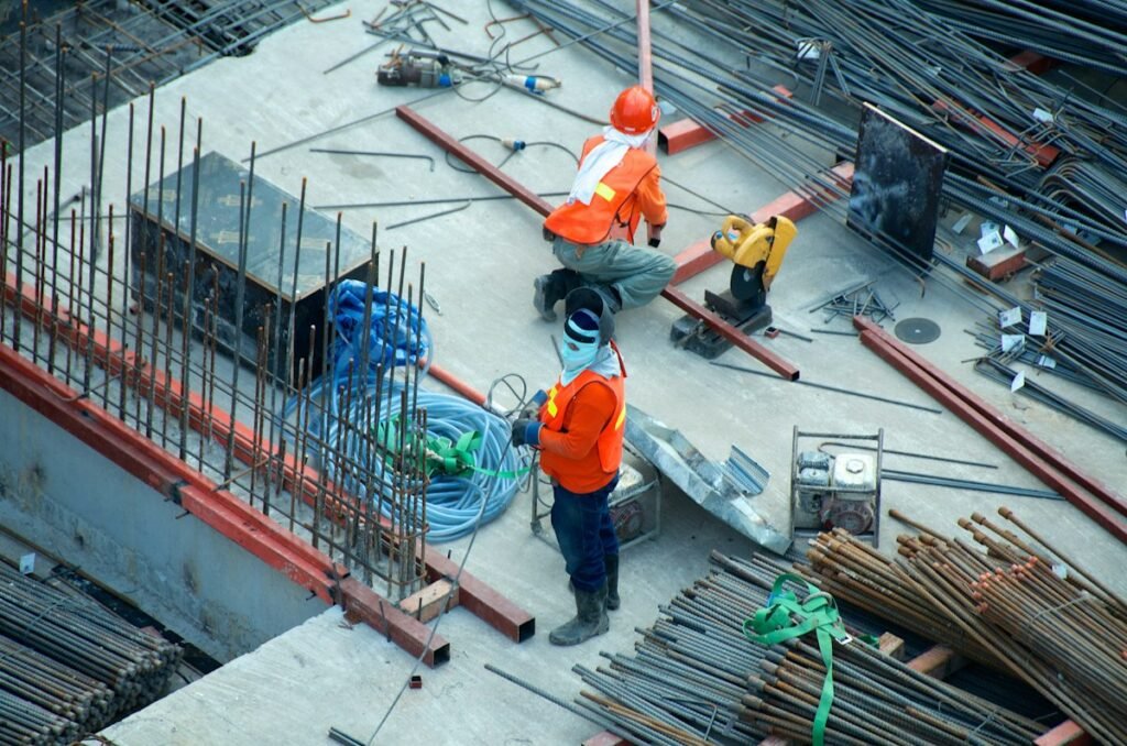Construction workers and engineers at UAE project site
